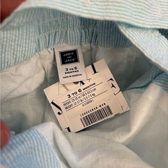 Janie and Jack Blue/White Stripe Embroidered Sailboat Overall Shorts NWT - Picture 5 of 5